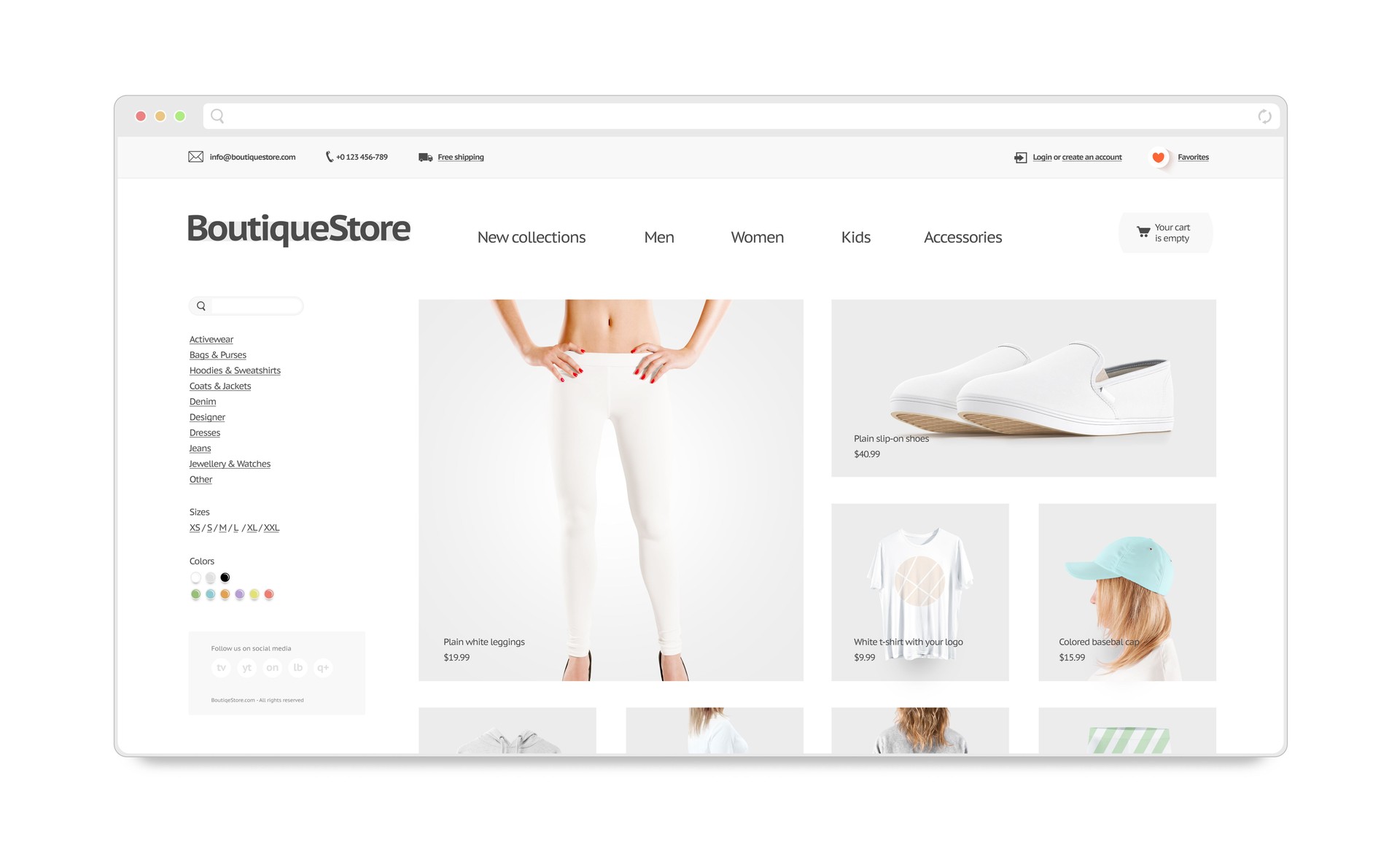 Blank browser window mock up with fashion web store template
